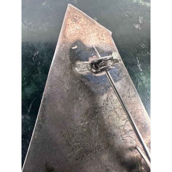 Vintage 925 Sterling Silver Abalone Shell Inlay Geometric Pin Brooch Signed - Picture 9 of 11